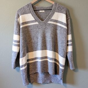 Gray and White V-Neck Sweater Size M/L